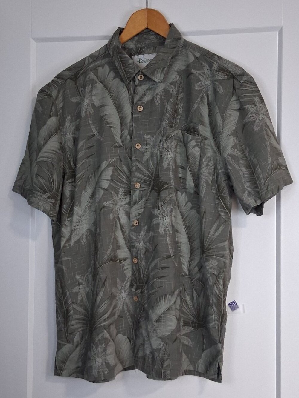 Solemar Hawaiian Shirt Mens Large Bamboo Cotton Palm Tree Tropical Aloha